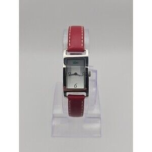 Lacoste Womens Tank Watch Red Leather Silver Dial Quartz New Battery 3ATM Logo